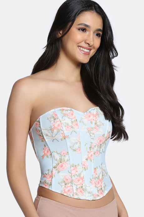 Zivame Non-Padded Short Slip Corset - Blue Print — image 4